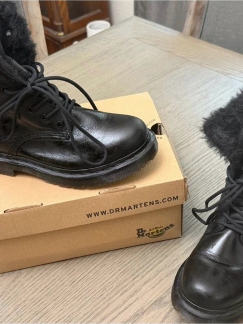 Dr. Martens Black Lace-Up Fur Collar Women's Boots